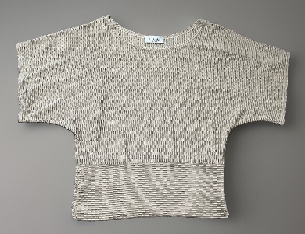 R Marks New York 90s Y2K Open Ribbed Dolman Top Beige Elevated Basics Large